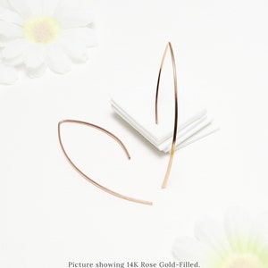 Boucles d'oreilles minimalistes, Créoles ouvertes fines en or rose, Créoles ouvertes à grand arc, Boucles d'oreilles délicates, Créoles en triangle 14 carats | Boucles d'oreilles harmonie