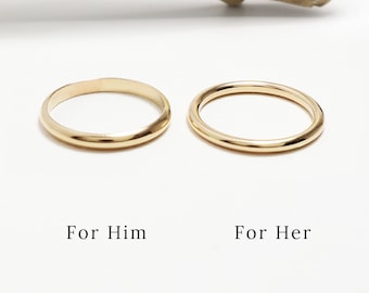 Goldring-Set für Paar, 2 mm, 2,5 mm, Versprechensringe für Paar, Verlobungsringe, zierliche Eheringring, seine & ihre Ringe | Ewige Ringe