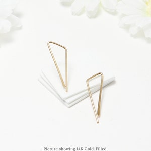 Triangle Gold Hoop Earrings, Minimalist Earrings, Geometric Earrings, Small Arc Threader Earrings, Dainty Line Hoop Earrings | Triad Hoops
