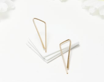 Triangle Gold Hoop Earrings, Minimalist Earrings, Geometric Earrings, Small Arc Threader Earrings, Dainty Line Hoop Earrings | Triad Hoops