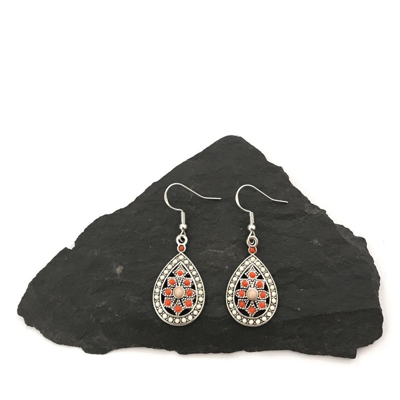 Bohemian Ethnic Dangle Earrings, Delicate Gemstone Y2K Earrings, Boho Hippie Dangle Earrings, Everyday Lightweight Earrings, Gifts for Her White
