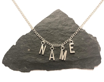 Collar colgante de nombre personalizado / alfabeto de palabras, collar de plata minimalista, joyas personalizadas con letras iniciales A-Z, regalo sentimental