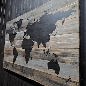 Heritage 1.0, carte du monde en bois | Carte du monde en bois rustique | Art mural | Fabriqué à la main | Décoration | Charme industriel