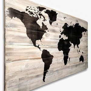 carte en bois blanc | Shabby Chic | | rustique | d’art mural | de décoration murale cadeaux de voyage | Carte du monde sur le bois | | de bois récupéré | Barnwood Carte noire
