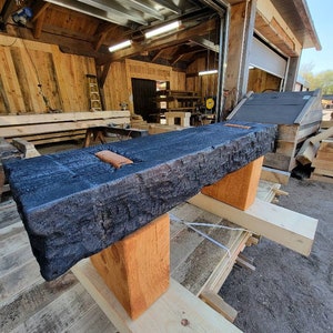 Serenity Bench | Shou Sugi Ban | Timber Frame | Hand Hewn | Mortise & Tenon | Burned Wood | Beam | Entryway | Table | Wood Art