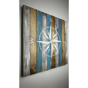 Nautical Wood Compass | Compass On Wood | Wooden Compass | Wood Compass Art | Beach Decor | Wood Art | Rustic | Shabby Chic | Turquoise |