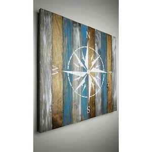 Maritimer Holz kompass | Kompass auf Holz | Kompass aus Holz | Holz Kompass Art | Strand Dekor | Holzkunst | Rustikale | Shabby Chic | Türkis |