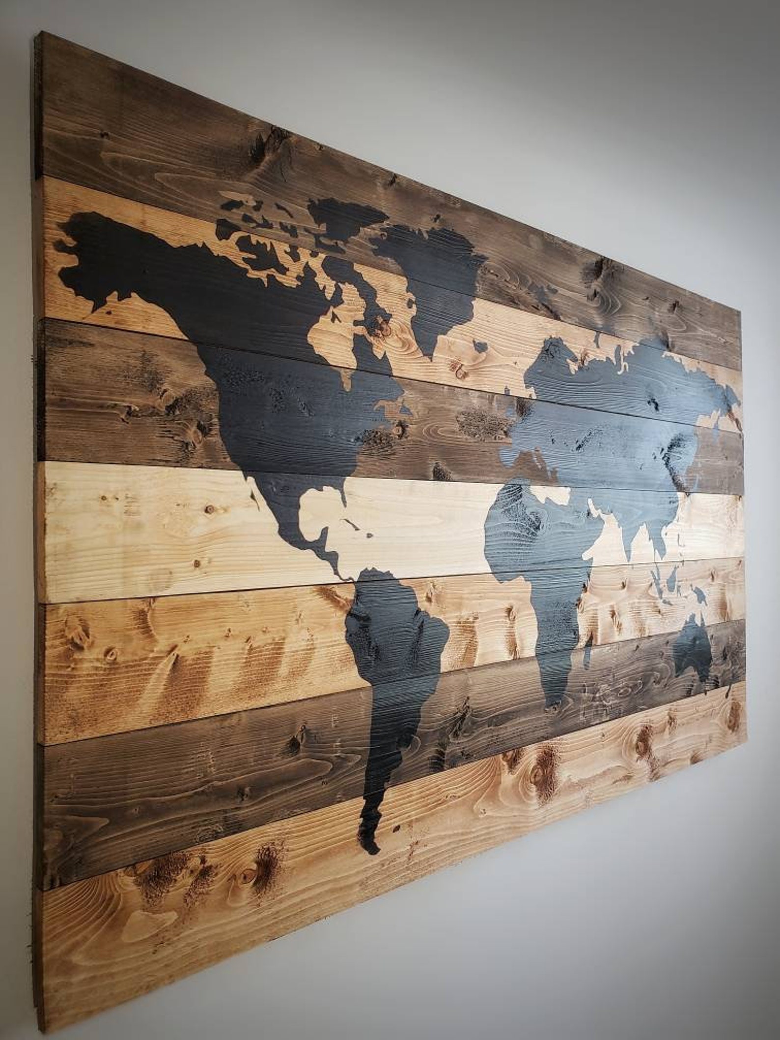 Wooden Map | Rustic | Travel Art | World Map Painting | Barnwood | Map ...