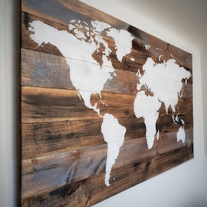 Industrial 1.0 Rustic Wood Map | World Map On Wood | Wood Map | Travel Decor | Wood Art | Wall Art | Farmhouse | Shabby Chic | Gifts