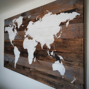 Industrial 1.0 Rustic Wood Map | World Map On Wood | Wood Map | Travel Decor | Wood Art | Wall Art | Farmhouse | Shabby Chic | Gifts