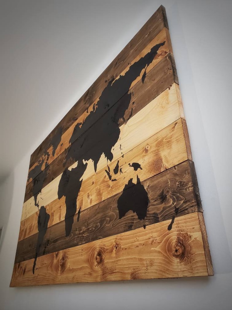 Wooden Map Rustic Travel Art World Map Painting - Etsy Canada