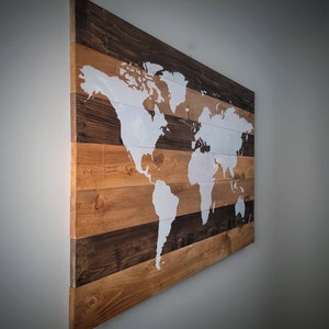 Houten Wereldkaart | Wereldkaart op hout | Houten planken | Wit Kaart | Kunst aan de muur | Rustieke | Moderne | Teruggewonnen | Kaart van wereld | Houtkunst | Geschenk