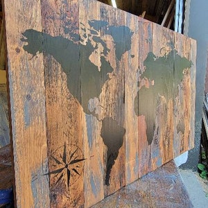 Industrial 3.0 Carte en bois rustique | Carte du monde sur le bois | | de carte en bois | de décoration de voyage | d’art du bois | d’art mural Ferme | Shabby Chic | Cadeaux
