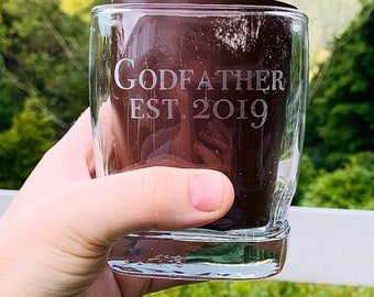 Godfather Gift | Godfather Proposal |  Etched Glass | 11oz Whiskey Glass - Old-fashhioned Glass | Barware | Drinkware | Personalized