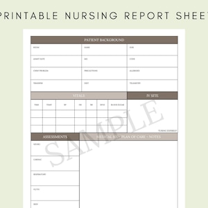 Nurse Report Sheet Nursing Shift SBAR Hand off Report Printable