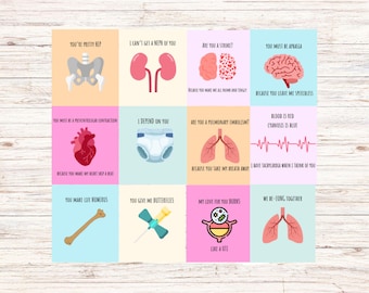 Printable Funny Healthcare Medical Valentine's Day Cards - Valentine's For Coworkers - Nursing Medical Field - Colorful, 12 Pack Bundle-PDF