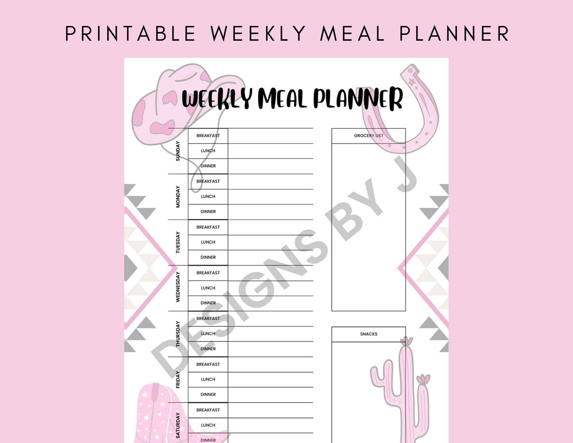 Digital Weekly Meal Planner With Grocery List Printable Template - Meal ...