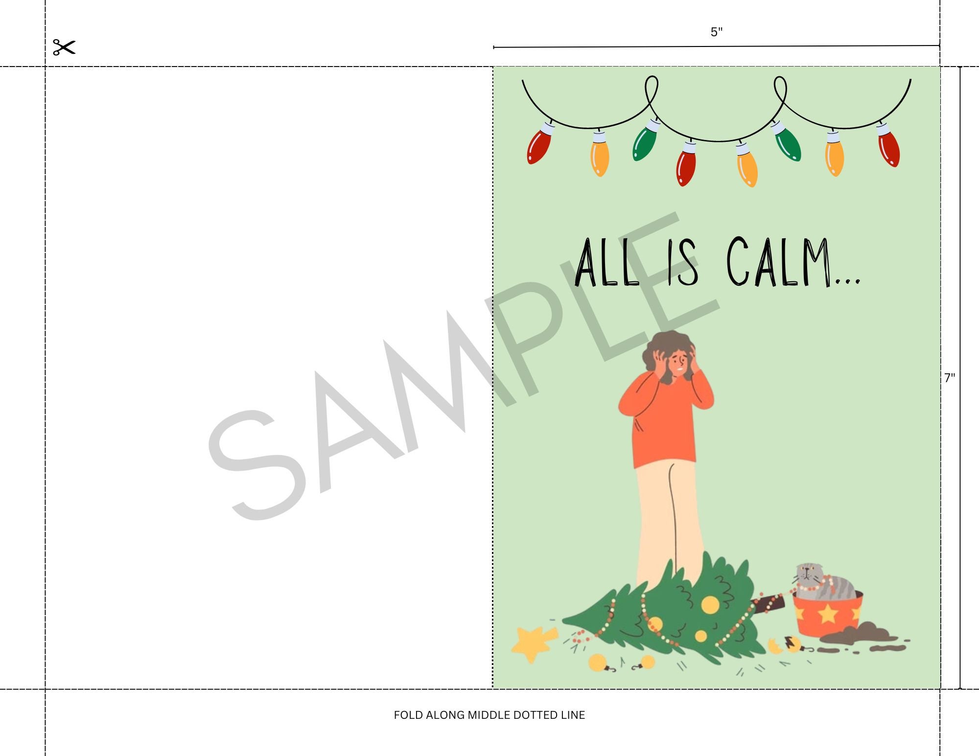 Printable Funny Christmas Card – All is Calm, Cat Knocked Over ...