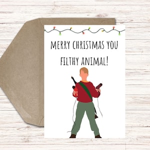 Afdrukbare grappige kerstkaart – Christmas Home Alone Card – Merry Christmas You Filthy Animal-kerstkaart– Digitale download