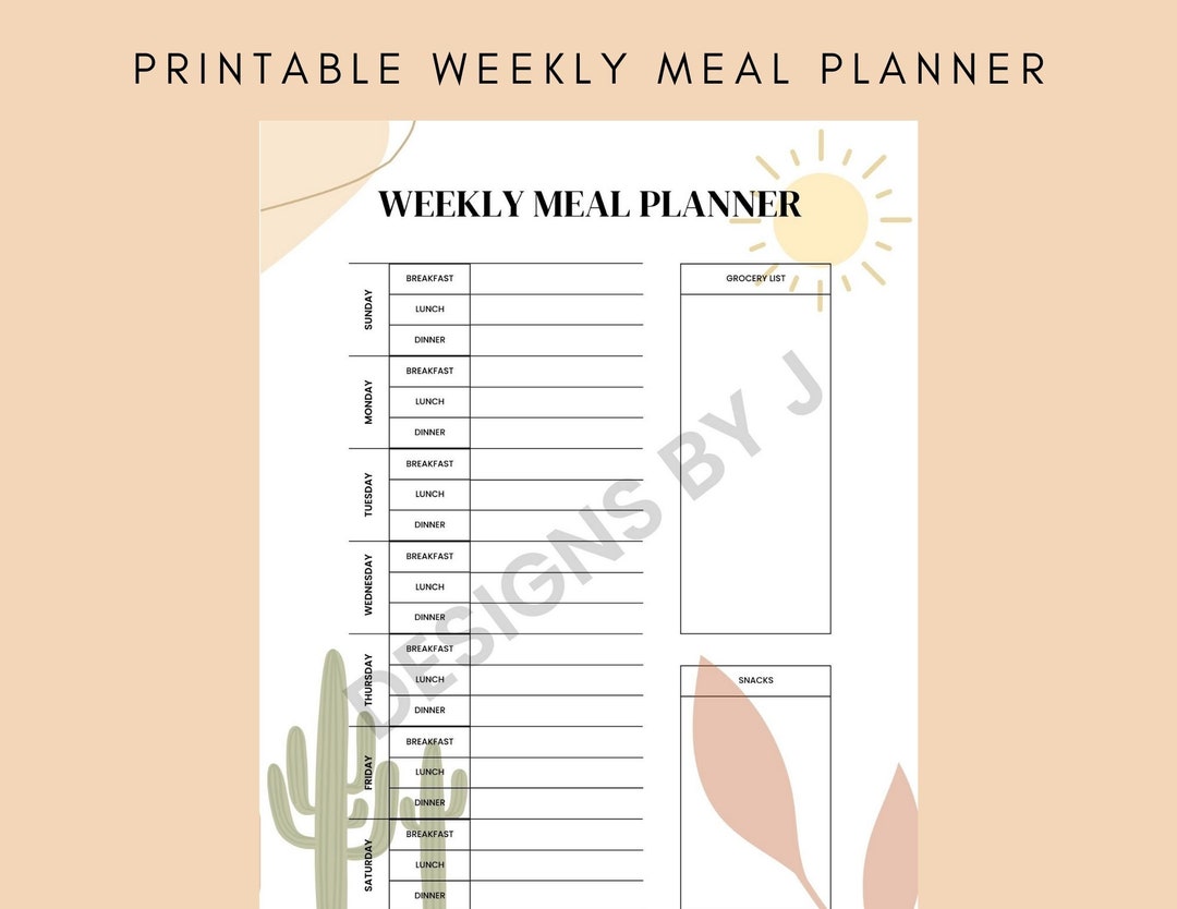 Digital Weekly Meal Planner With Grocery List Printable Template ...