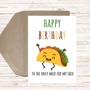 Cartão de aniversário engraçado para impressão para marido ou namorado – Cartão de aniversário para impressão – Only Meat for My Taco - Download digital