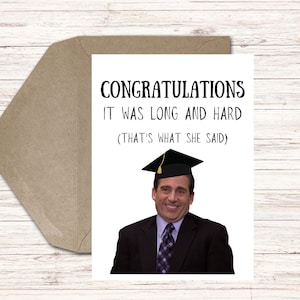 Afdrukbare grappige afstudeerkaart - middelbare school of hogeschool afstuderen - kaart voor afgestudeerde-het kantoor Michael Scott Thats What She Said-Digital