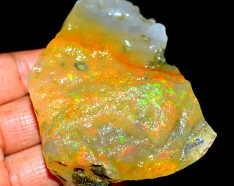 735.00 Carat Huge ETHIOPIAN OPAL ROUGH 100% Natural Rainbow Flashy Fire Opal Rough 85X57X20 mm Loose Gemstone For Making Jewelry C 18940