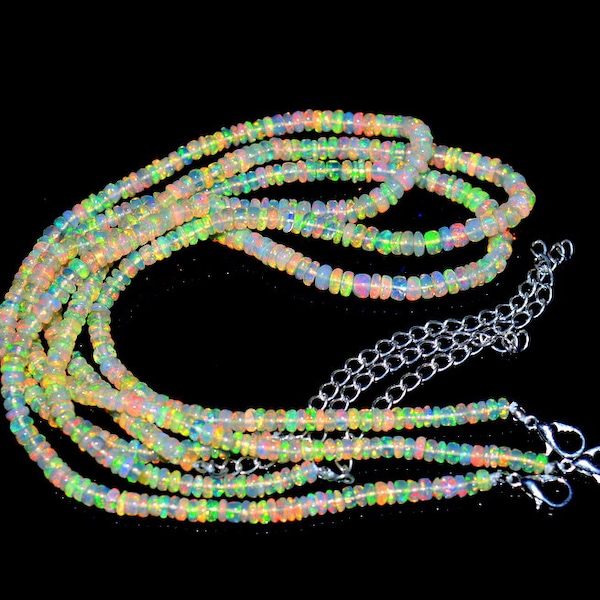 ETHIOPIAN OPAL Beads Necklace AAA + Quality 100% Natural Opal Beads 47 Carat 16 To 19 Inches 3 To 5 mm Adjustable Necklace Fish Lock C 23635