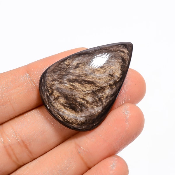 Stunning Top Grade Quality 100% Natural Golden Rainbow Obsidian Pear Shape Cabochon Gemstone For Making Jewelry 30.5 Ct. 37X25X4 mm B-2082