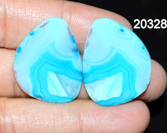 Blue Banded Agate Pair 46.20 Carat 34x23x4 mm Cabochon Loose Gemstone For Making Jewelry C 20328