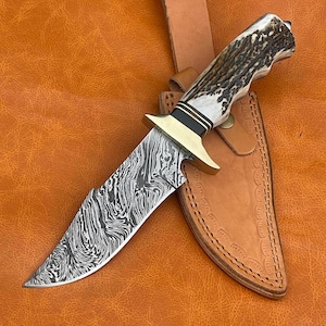 STAG PRO - Coltello da caccia artigianale in corno di cervo Damasco Full Tang I migliori coltelli da regalo per lui