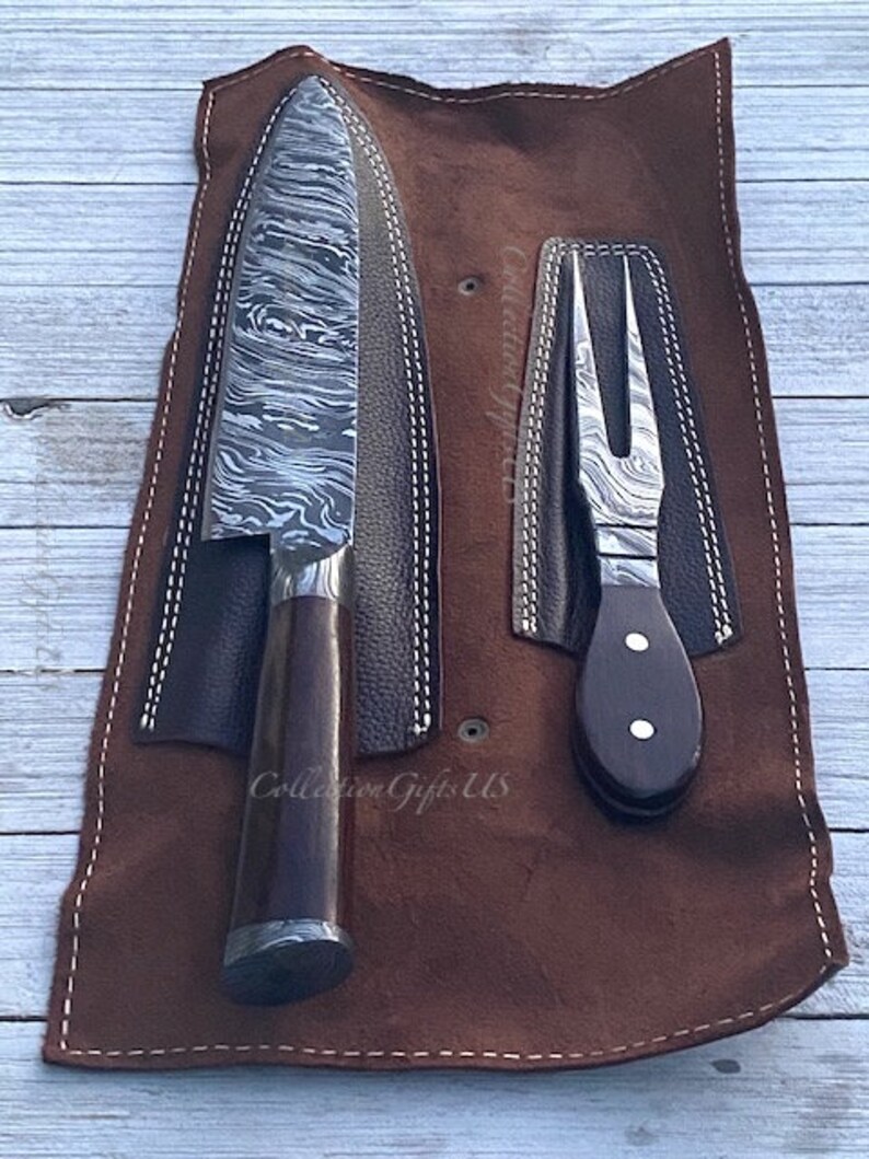 BBQ Rosewood Hand Damascus BBQ Set Chef Knife and Etsy