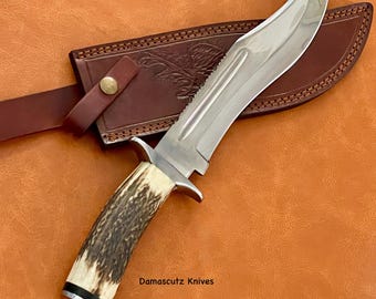 Handmade D2 Steel Stag Horn Hunting Knife Best Gifting Hunting Bowie Knife Stag Horn Knives