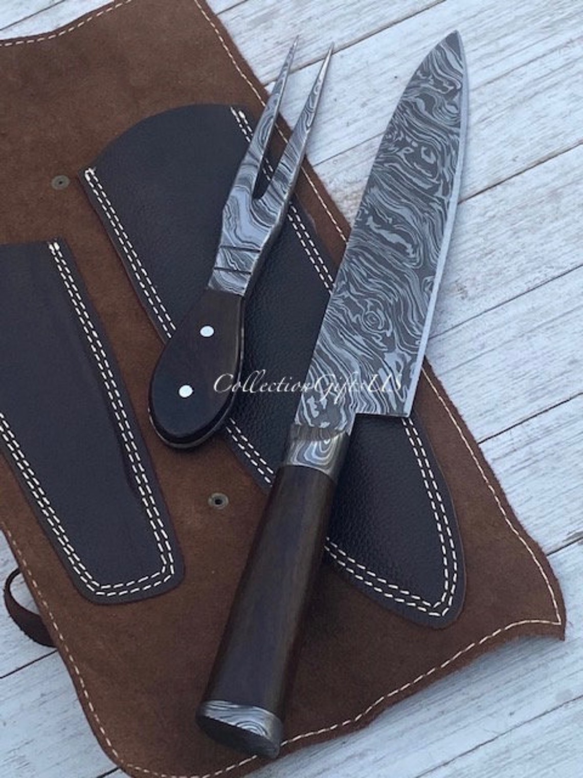 BBQ Rosewood Hand Damascus BBQ Set Chef Knife and Etsy