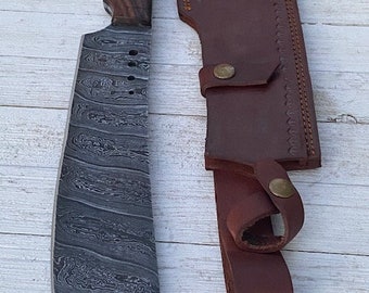 CHOPSTER - Picadora de carne de acero de Damasco hecha a mano de 15" con mango de nogal, excelente en la mano, excelente regalo