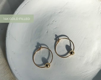 BEADED HOOPS (single) - 14k gold filled - thin small huggies hoop earrings