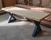 Live edged hard maple bench on metal legs