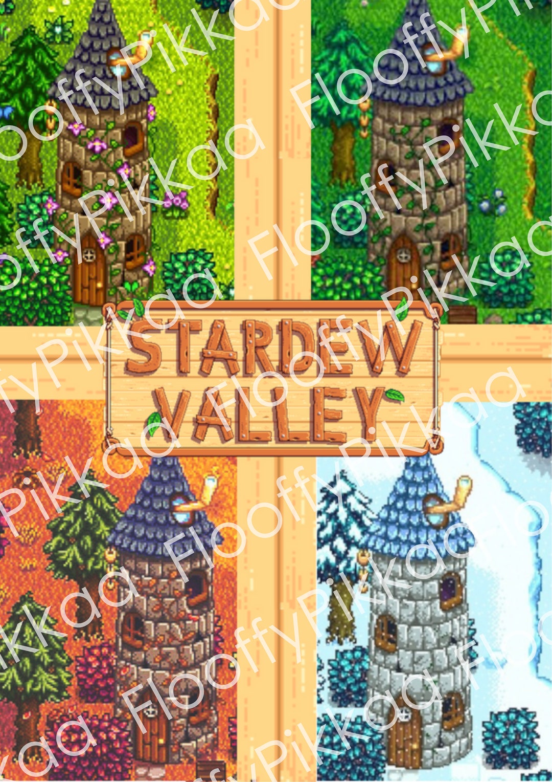 Stardew Valley Wizard's Tower 4 Seasons Cross Stitch Pattern 33cm X