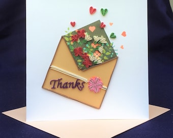 Thank you Card, Handmade Quilling Card, Thanks, 3D card / blank card /