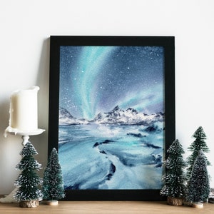 Originele aquarel of print, handgemaakt, hoge kwaliteit - Aurora Borealis