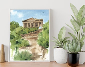 Original watercolor or print, handmade, high quality - Greek Temple