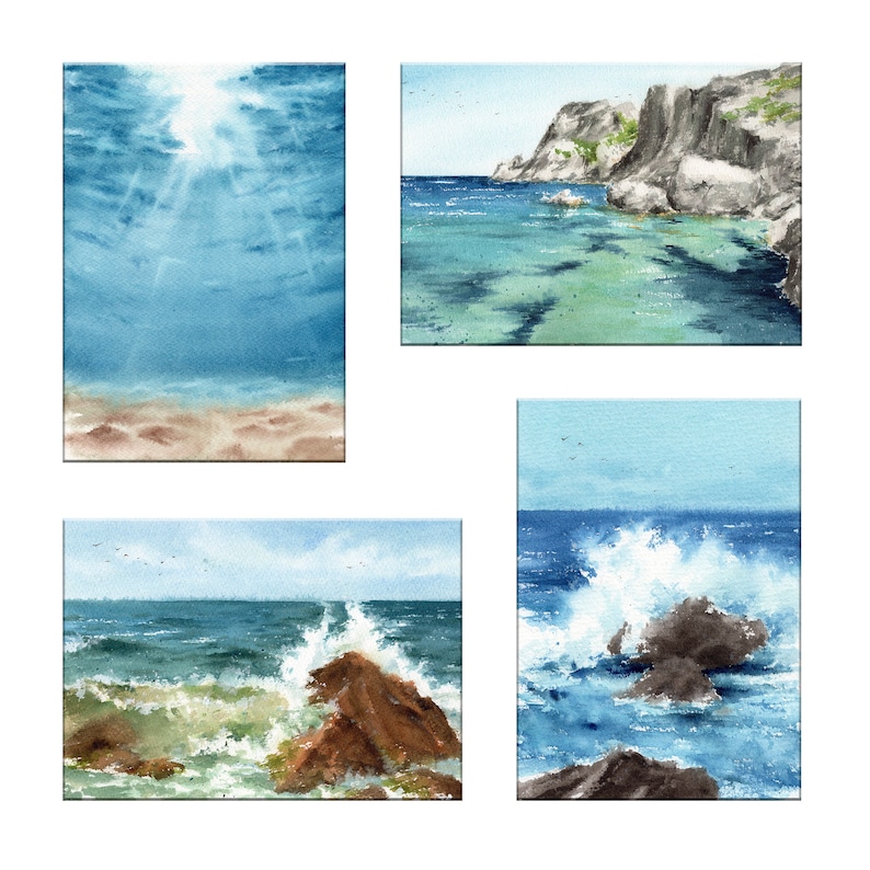 A6 size marine postcards, pack of 4 postcards of marinas made in watercolor, printed on high quality paper Pack 3