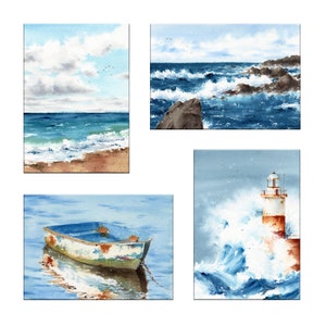 A6 size marine postcards, pack of 4 postcards of marinas made in watercolor, printed on high quality paper Pack 2