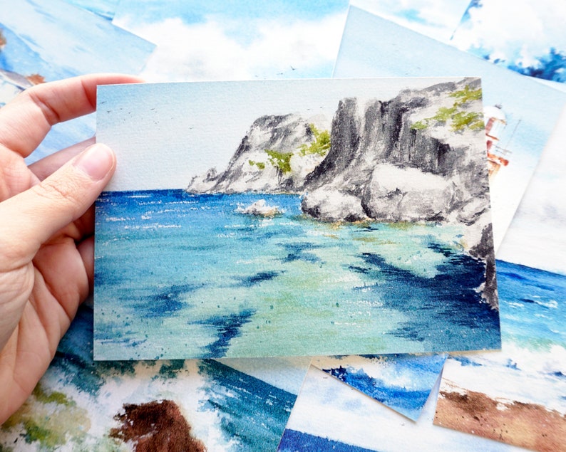 A6 size marine postcards, pack of 4 postcards of marinas made in watercolor, printed on high quality paper image 2