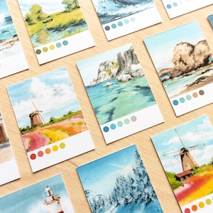 Confezione da 16 carte paesaggistiche con cartella colori