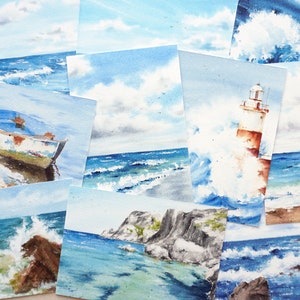 A6 size marine postcards, pack of 4 postcards of marinas made in watercolor, printed on high quality paper Personalizado