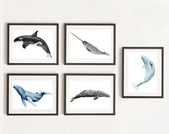 Original watercolor or print, handmade, high quality - Whales