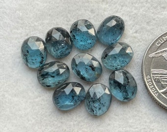 7x9mm Oval 10 pcs Pack Natural Teal Moss Kyanite Rosecut - Top Quality  Rose Cut Flat Back Gemstone 10 Pieces Lot For Jewelry Making,