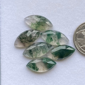 6 pcs Pack Marquise Shape, Moss Agate Rose Cut Gemstone, 10x20 MM Marquise shape, Flatback Rose Cut Gemstones Used For Jewelry Making