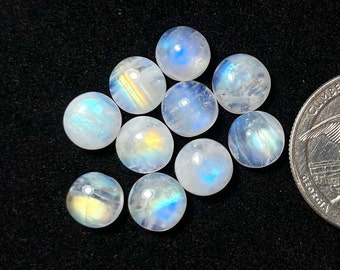 8mm 10pcs pack Rainbow Moonstone Round Cabochon Loose Gemstone For Making  Jewelry and pendant